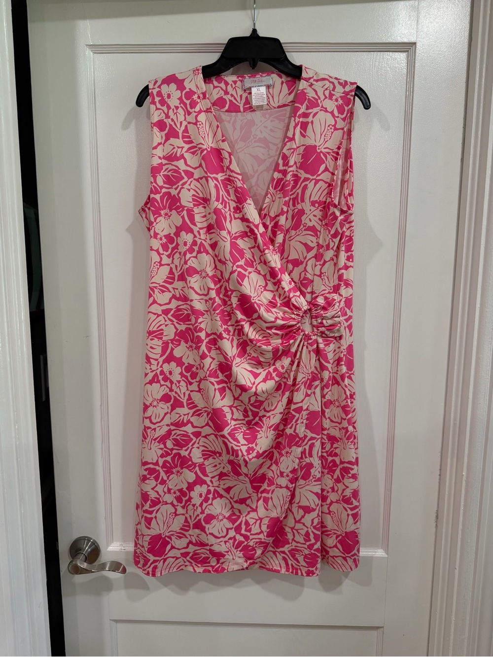 Sleeveless Pink Floral Faux-Wrap Dress with Side Twist